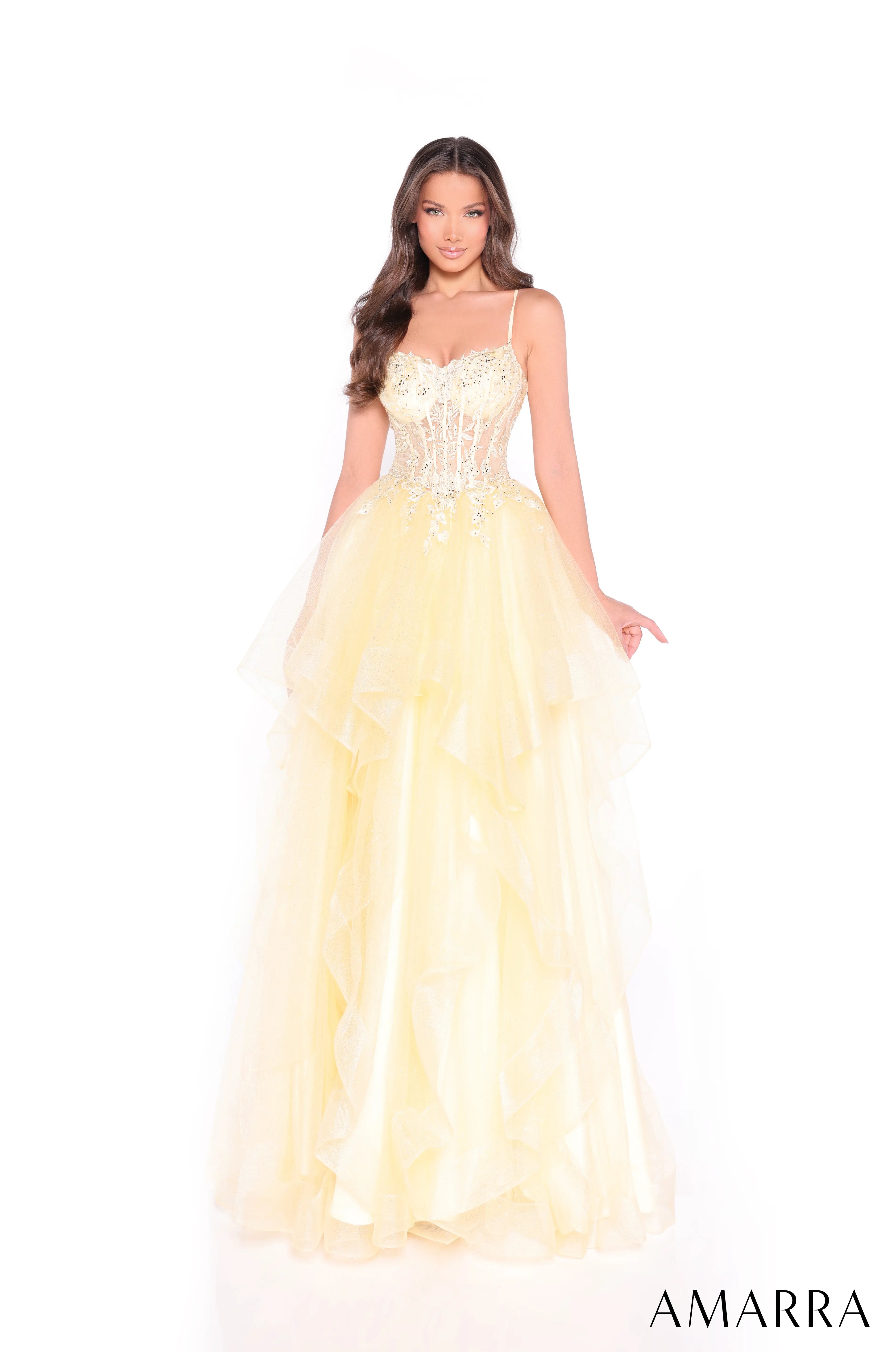 Lace Corset Ball Gown with Tiered Tulle Skirt Style 89504